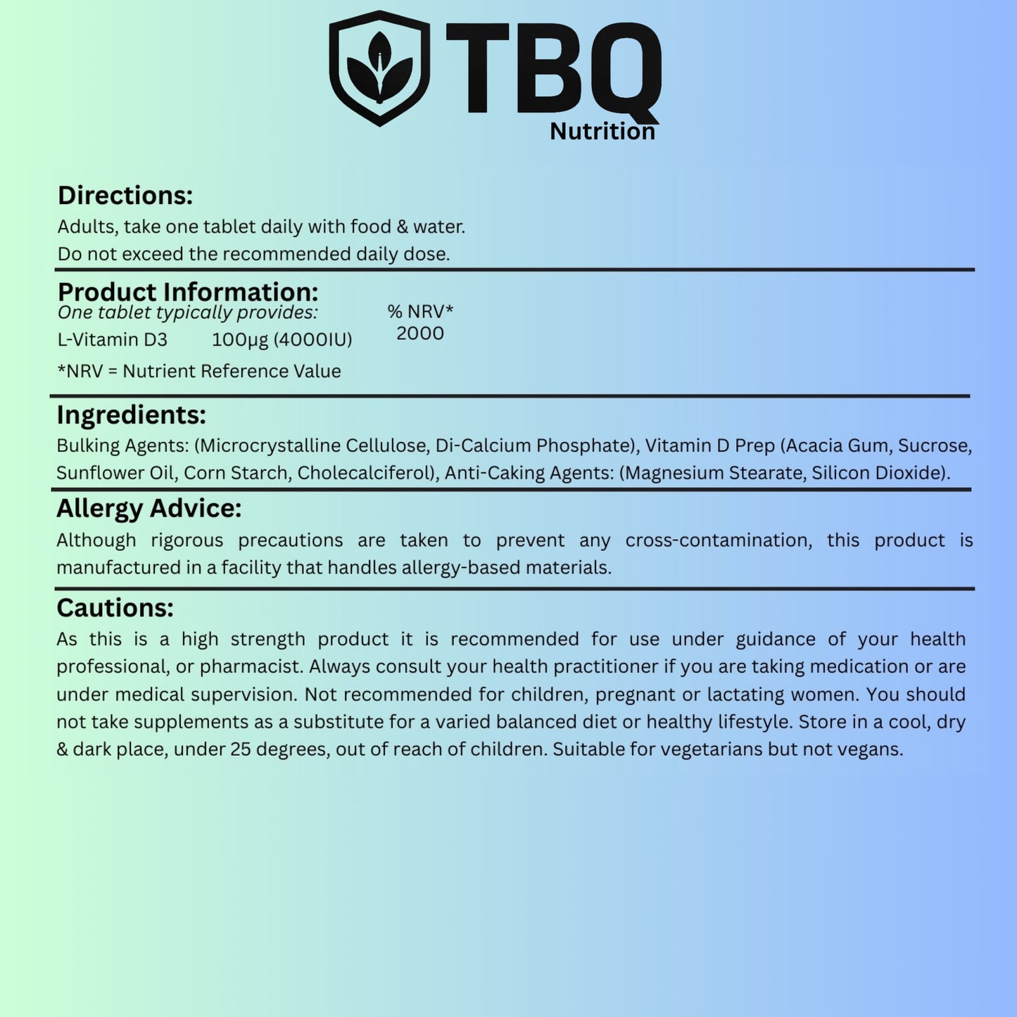 D3 4000 IU – 365 Tablets (1 Year Supply) - TBQ Nutrition