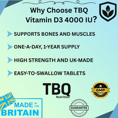 D3 4000 IU – 365 Tablets (1 Year Supply) - TBQ Nutrition